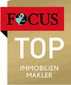 Goldenes Siegel mit rotem FOCUS-Schriftzug und der Aufschrift TOP Immobilienmakler