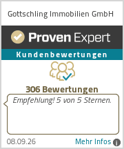ProvenExpert-Bewertungssiegel für Gottschling Immobilien GmbH mit der Angabe 306 Bewertungen und Empfehlung 5 von 5 Sternen